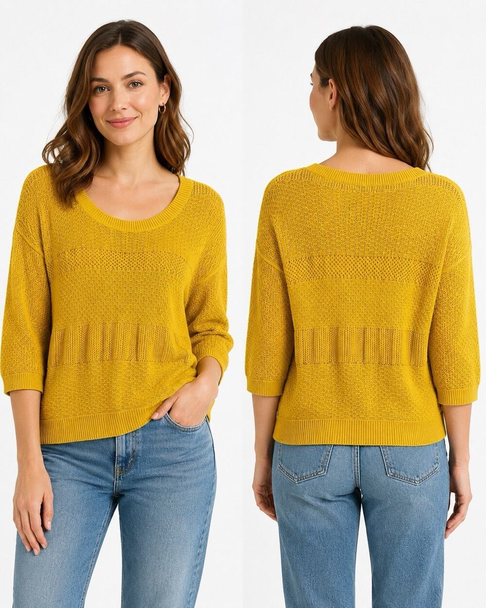 Rubbish Yellow 100% Cotton Open Knit Dolman Sleeve Sweater Top Size Small